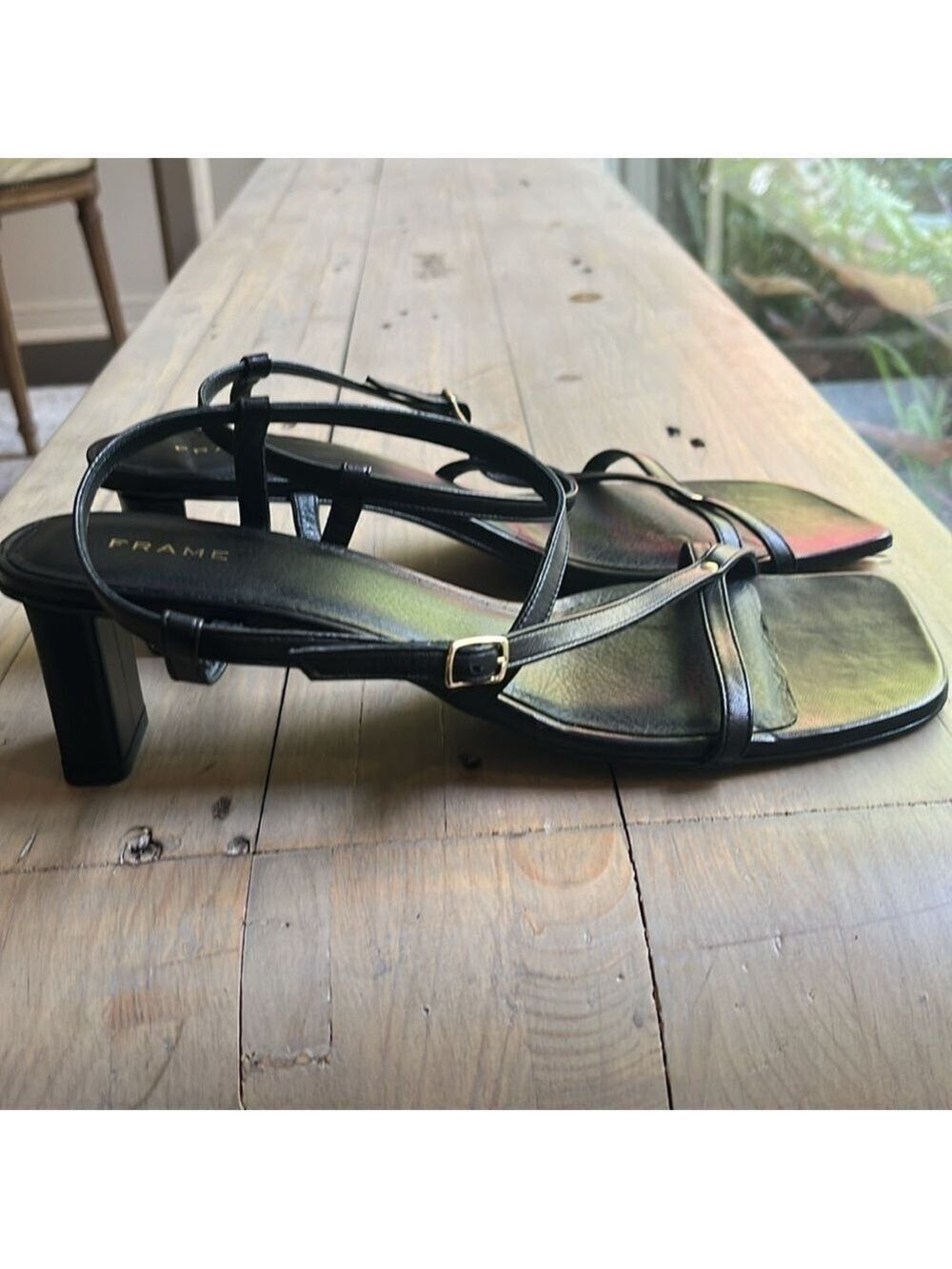 Frame Le Braxton Strappy Leather Black Sandal Square Toe Women EUR 39.5 US 9 - Picture 9 of 15